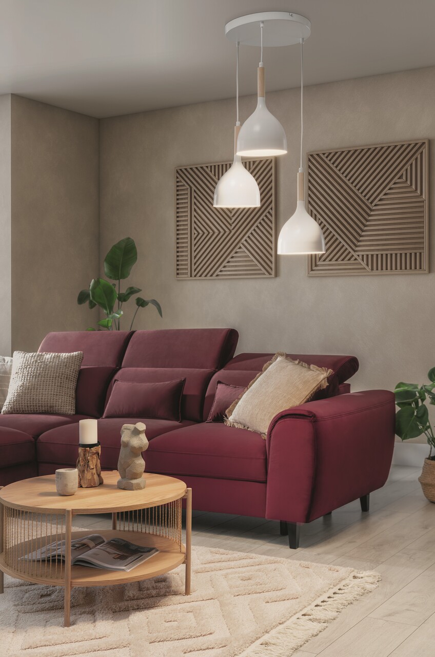 Lustra ELTAP, Woldes, 42x110 cm, 3xE27, 15W, otel, alb/natur - imagine 6